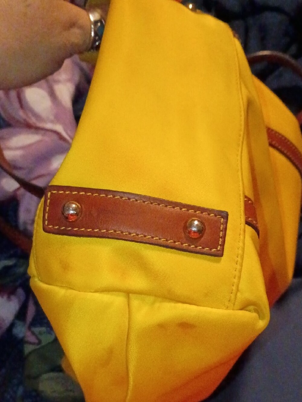 Dooney & Bourke Yellow Tote with Brown Leather Accents - Picture 4 of 12